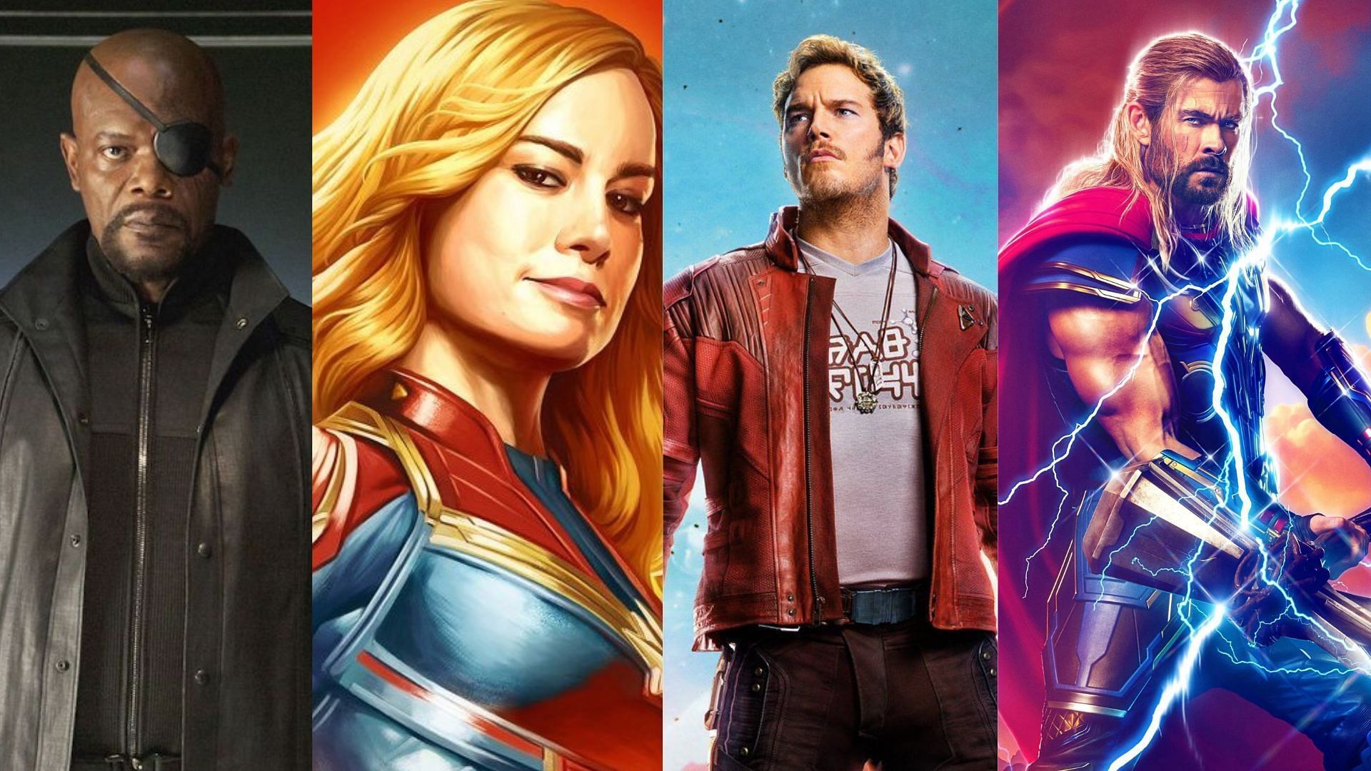 Nick Fury, Captain Marvel, Star-Lord and Thor (images via Marvel Studios)