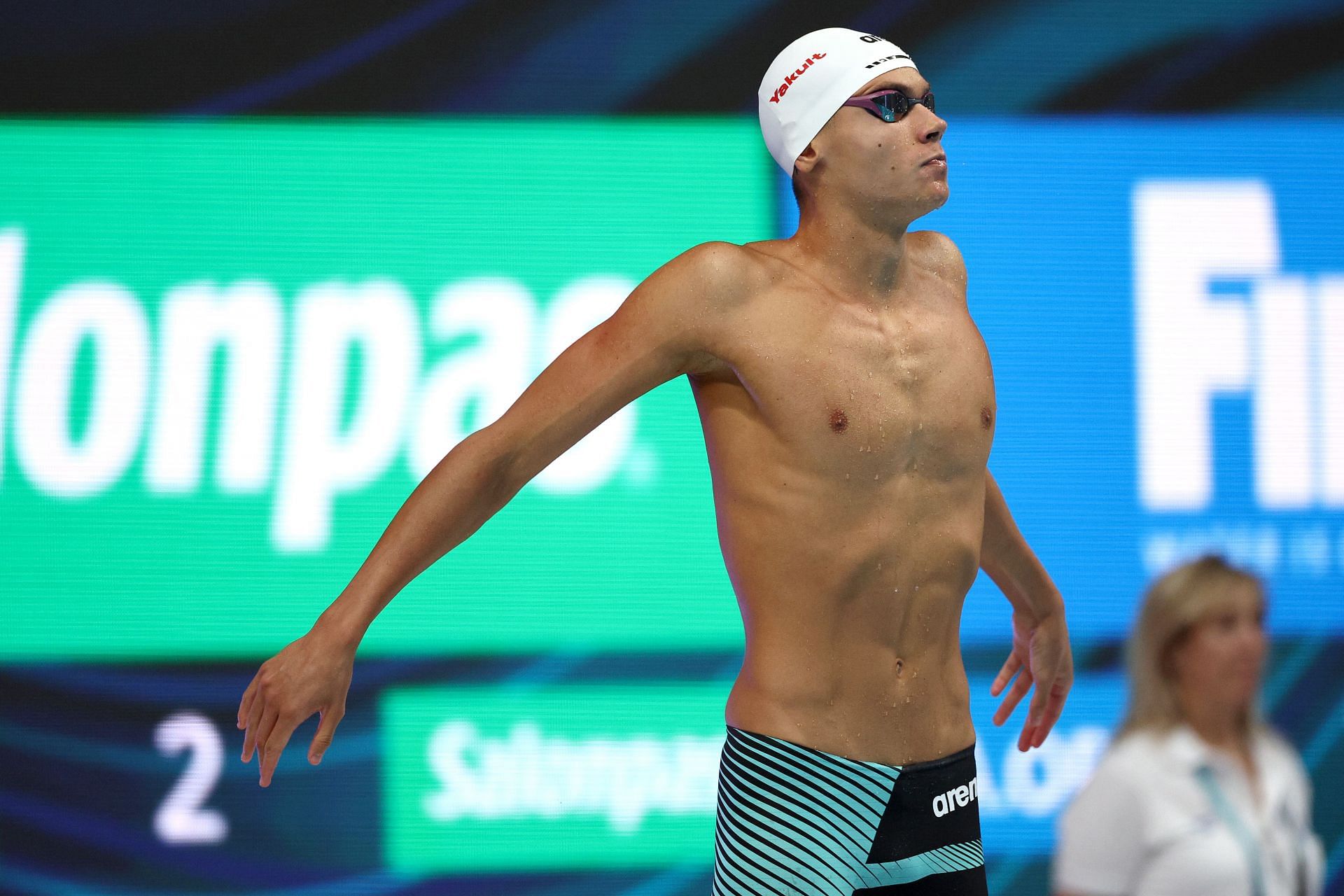 David Popovici of Team Romania prepares to compete in the Men&#039;s 100m Freestyle Final on day five of the Budapest 2022 FINA World Championships at Duna Arena on June 22, 2022 in Budapest, Hungary. (Photo by Tom Pennington/Getty Images)