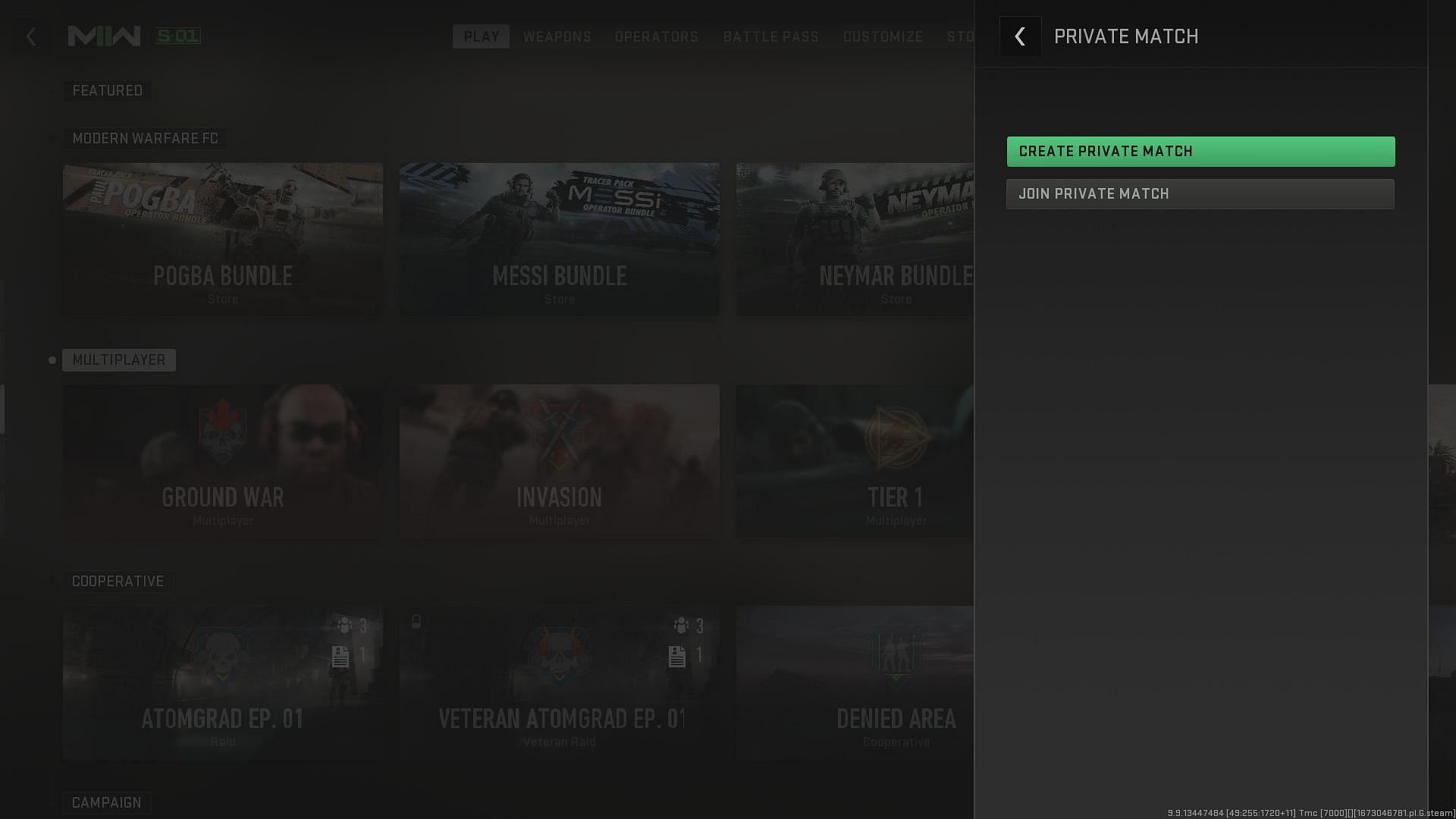 Creating a private match (Image via Activision)