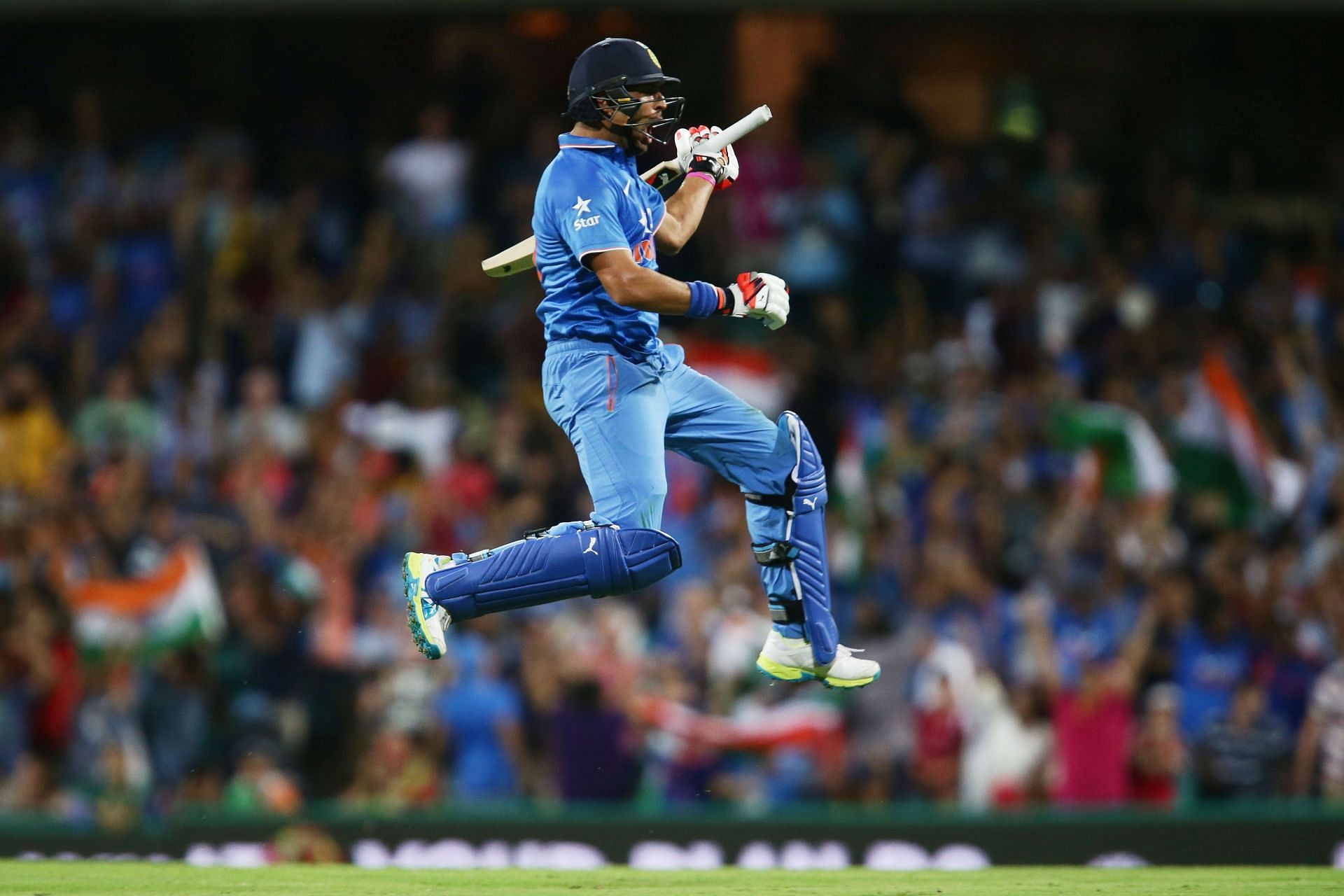 Yuvraj Singh celebrates after winning a game for India. Pic: Getty Images