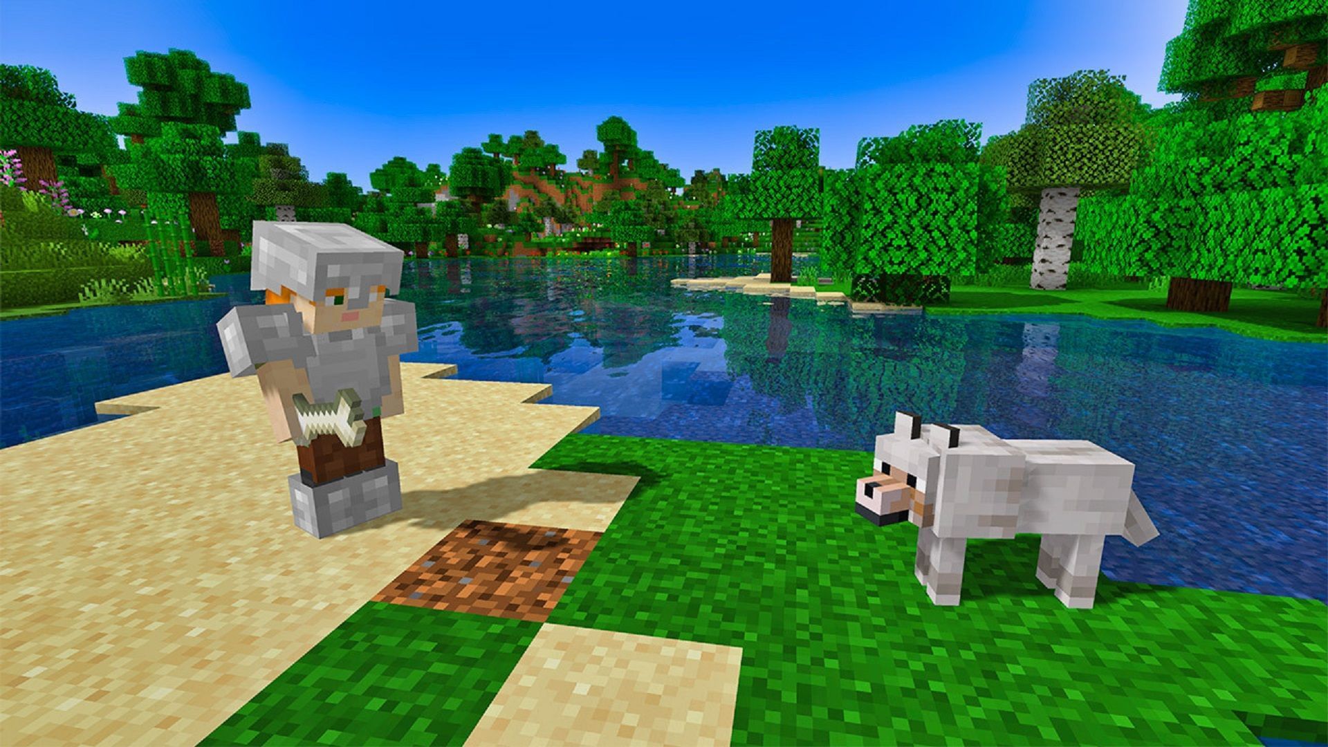 Wolves will protect Minecraft players to the death after a tasty snack (Image via Mojang)