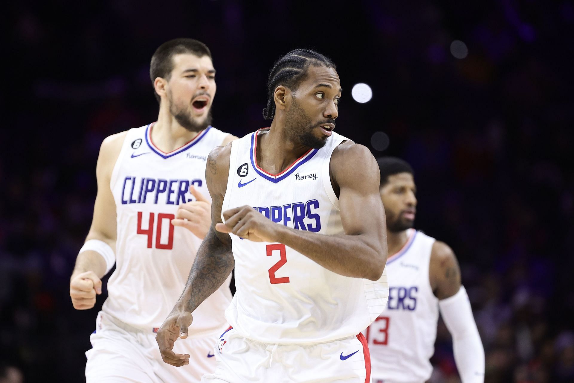 Ivica Zubac, Kawhi Leonard and Paul George of the LA Clippers