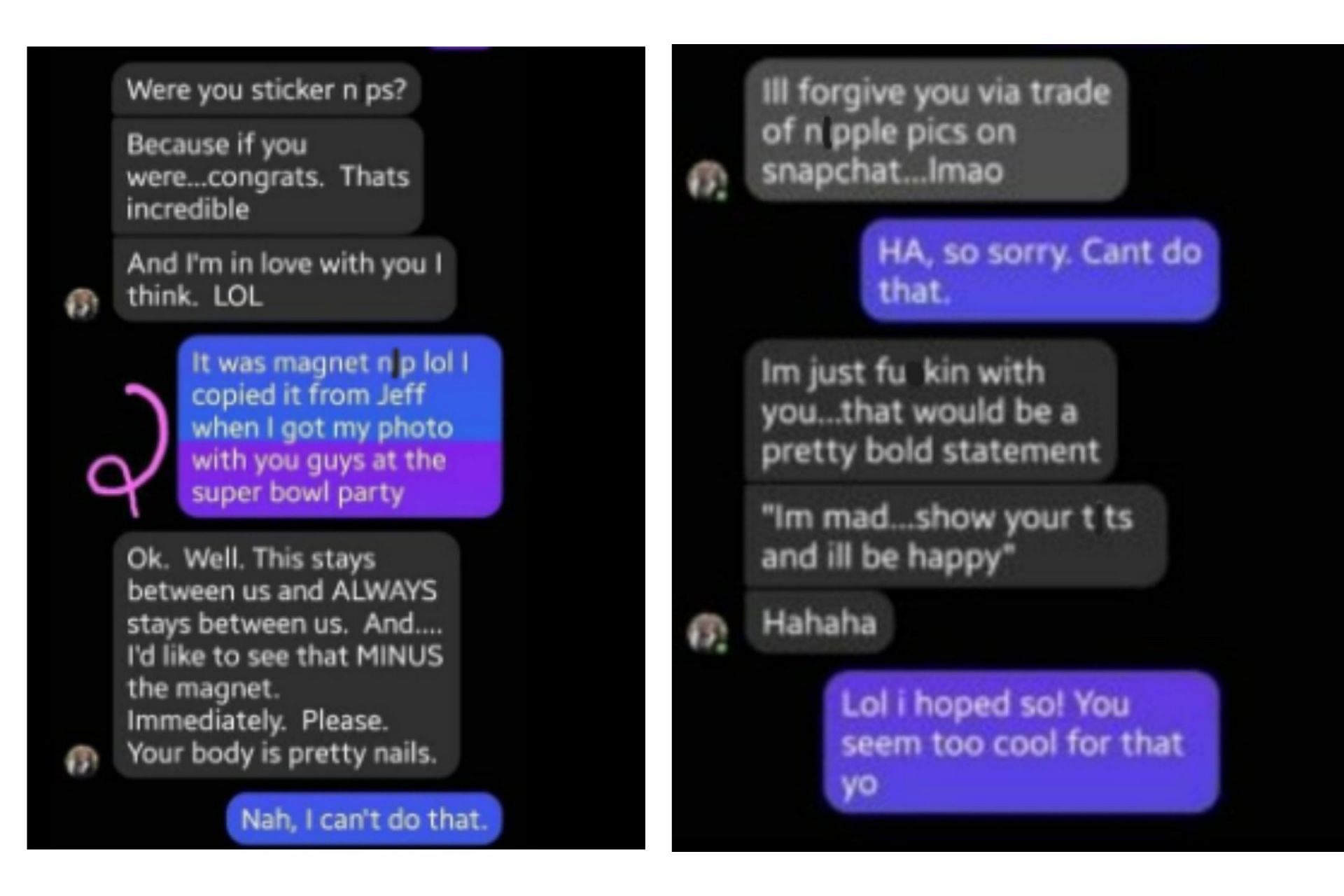 Inappropriate text messages Tony Patrico sent to a woman (Image via HellNoPatrico/Twitter)