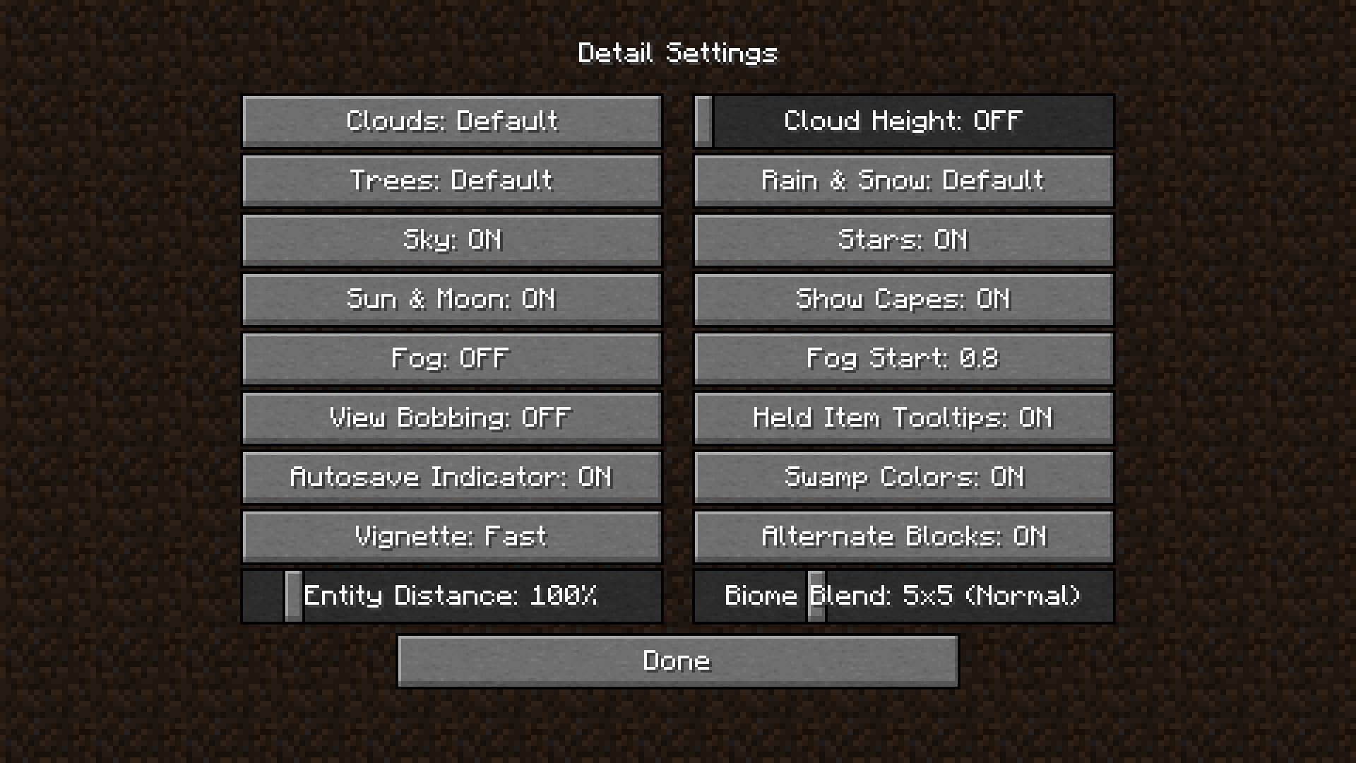 Fog and other weather settings can be tweaked under this tab in Minecraft (Image via Mojang)