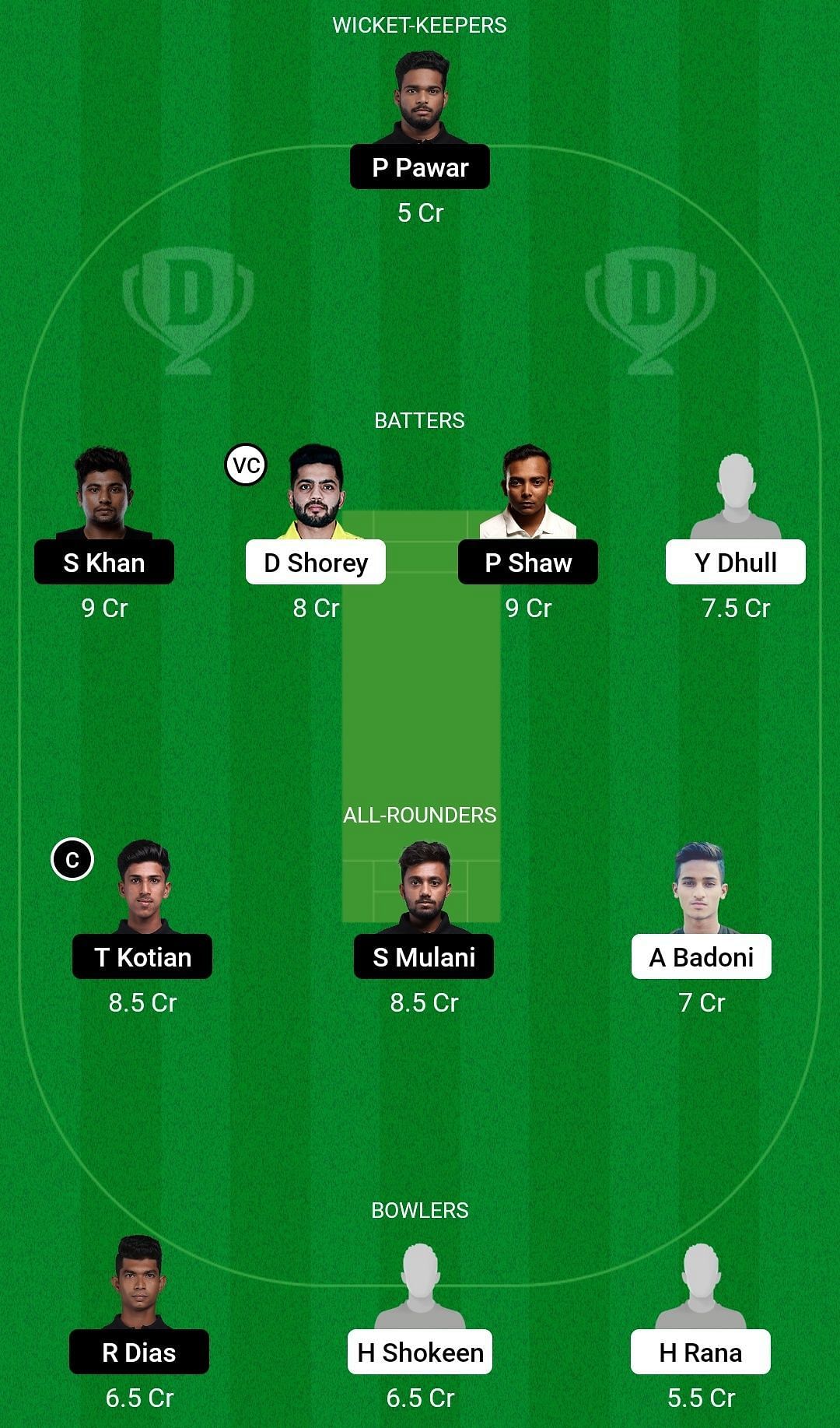 DEL vs MUM Dream11 Prediction Team, Grand League