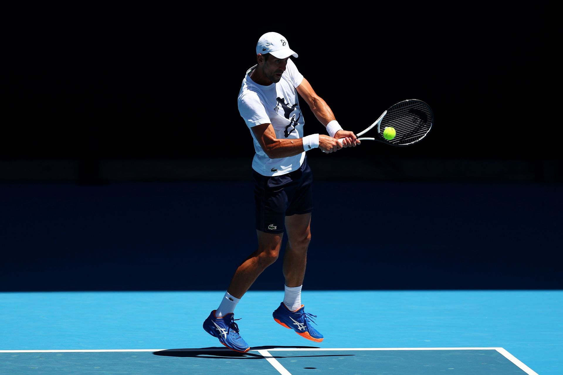 Novak Djokovic practicing ahead of the Australian Open