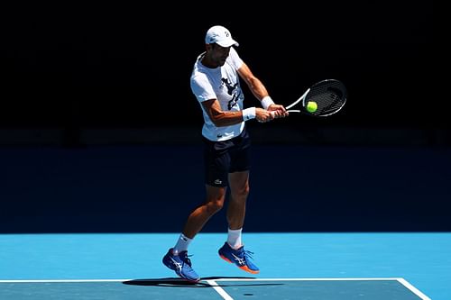 Novak Djokovic practicing ahead of the Australian Open