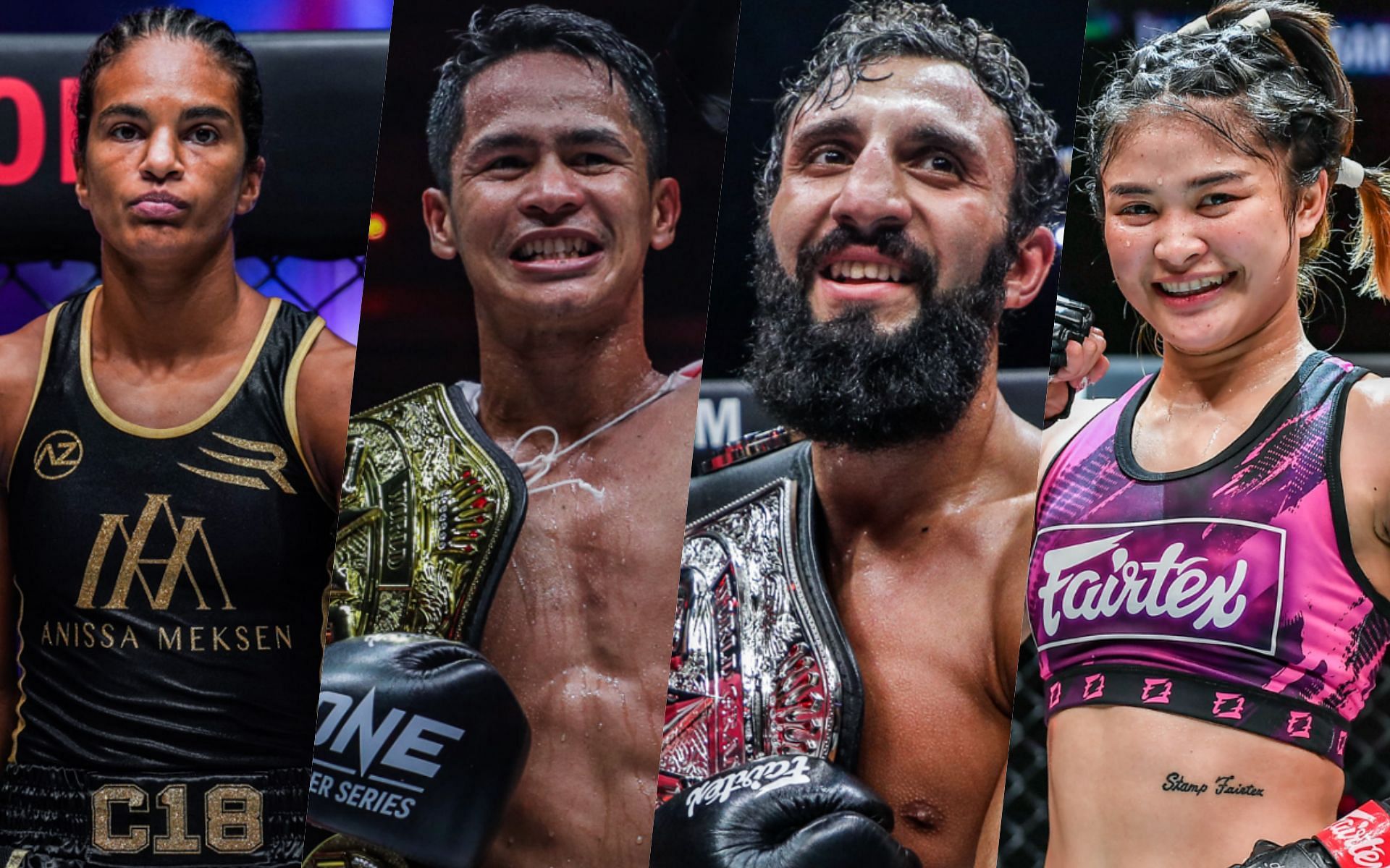 From left to right: Anissa Meksen, Superbon Singha Mawynn, Chingiz Allazov, and Stamp Fairtex. | Photo by ONE Championship