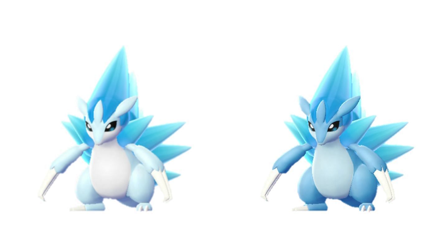 Regular Alolan Sandslash (left), Shiny Alolan Sandslash (right) (Image via The Pokemon Company)