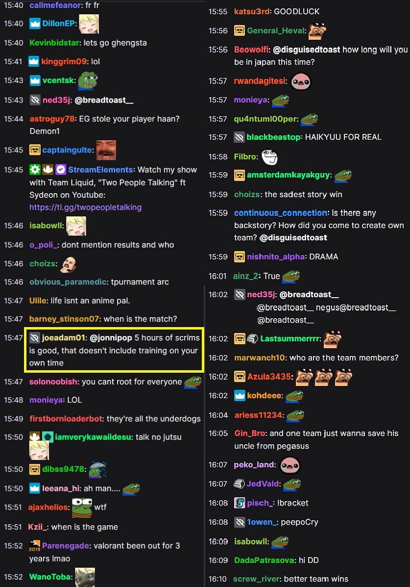 Fans in the Twitch chat react to the streamer&#039;s take (Image via Disguised Toast/Twitch)