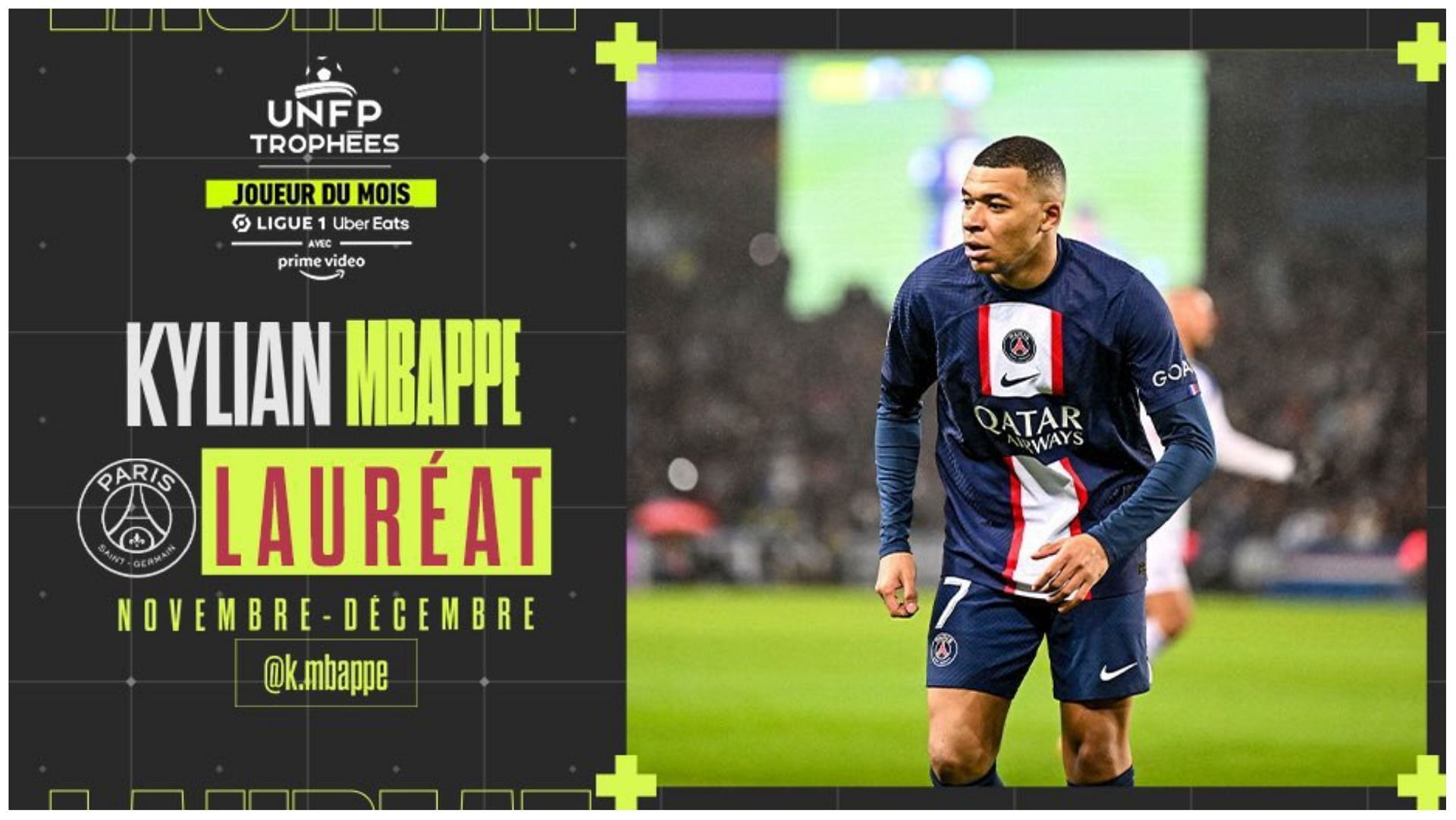Mbappe has won the Ligue 1 POTM award (Images via Ligue 1)