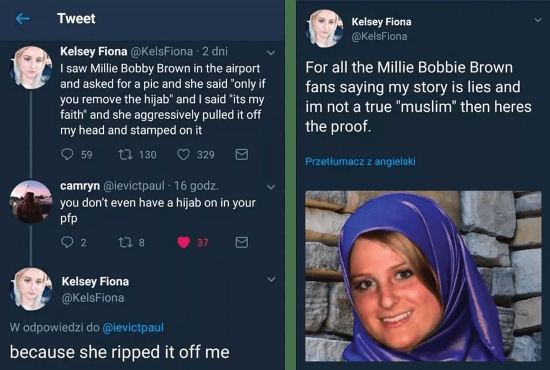 Tweet against Millie Bobby Brown (Image via Twitter)