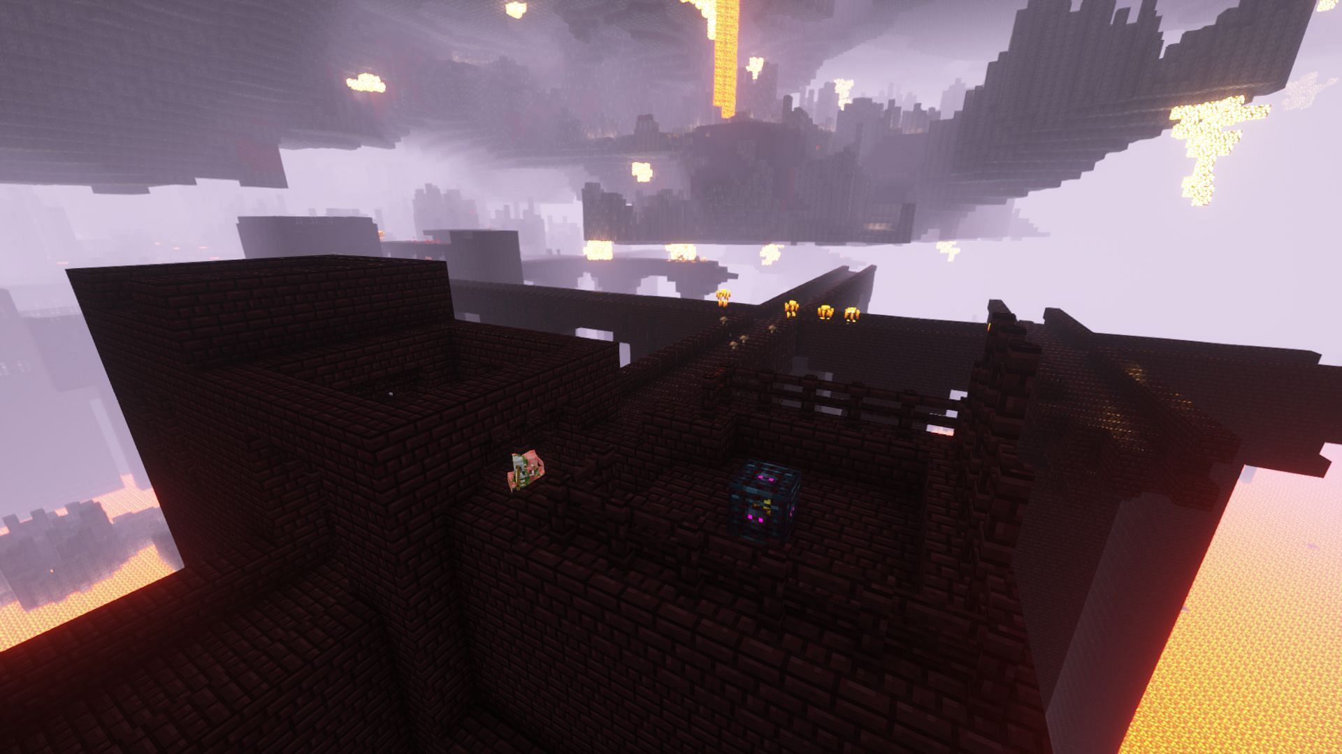 A nether fortress with a blaze spawner (Image via Mojang)