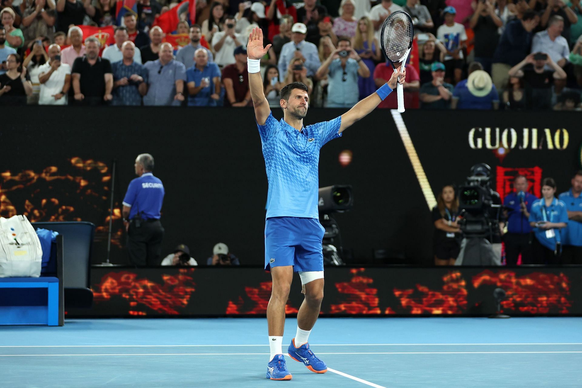 Novak Djokovic celebrates his victory over Alex de Minaur