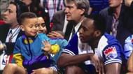 Steph Curry sitting at the sidelines at one of Dell Curry's games