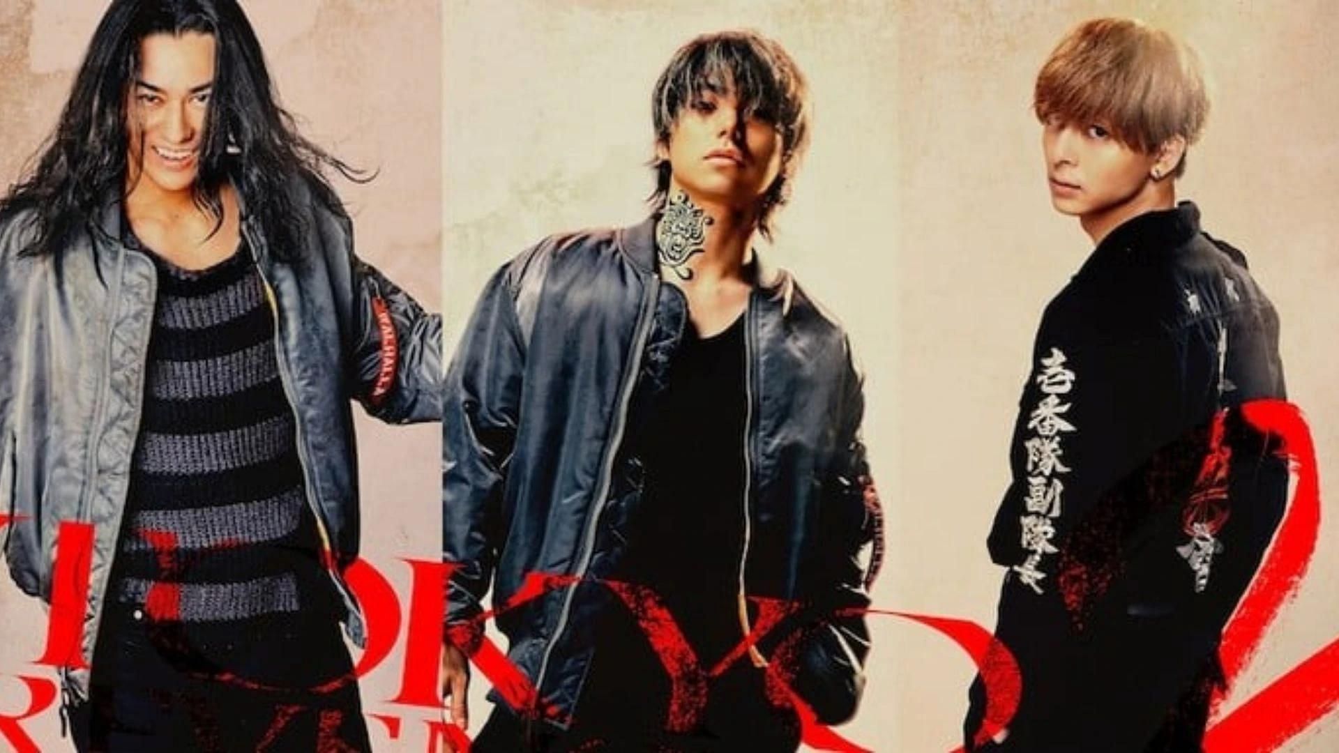 Kento Nagayama, Nijirō Murakami, and Mahiro Takasugi as Keisuke Baji, Kazutora Hanemiya, and Chifuyu Matsuno (Image via Warner Bros.)