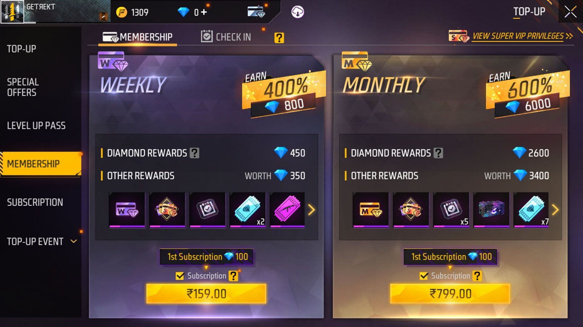 Two types of Memberships are offered inside Free Fire MAX (Image via Garena)