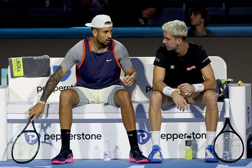 Nick Kyrgios (L) and Thanasi Kokkinakis at the Nitto ATP Finals