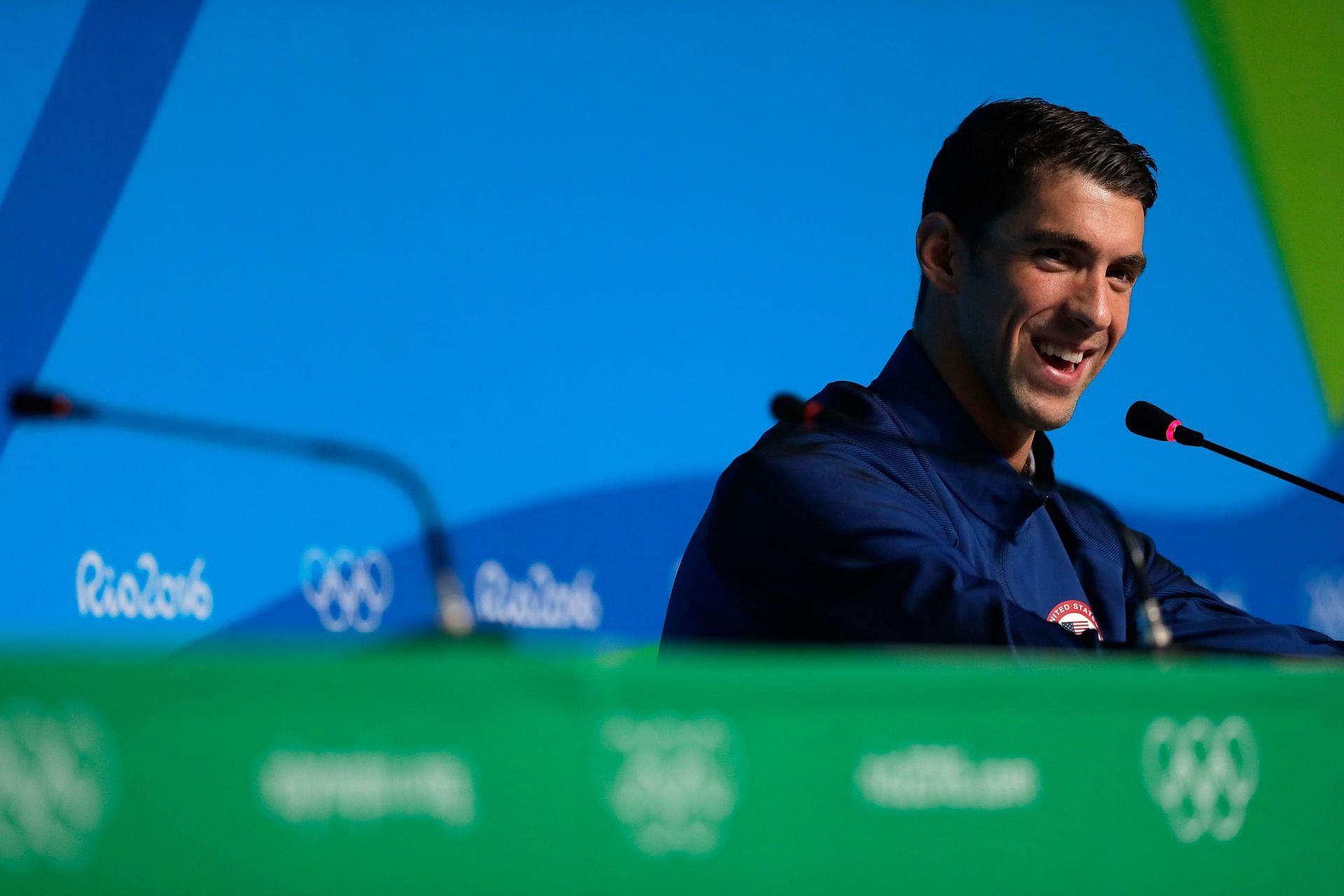 Michael Phelps of the United States speaks during a press conference at the Main Press Centre on August 14, 2016 in Rio de Janeiro, Brazil. (Photo by Jamie Squire/Getty Images)