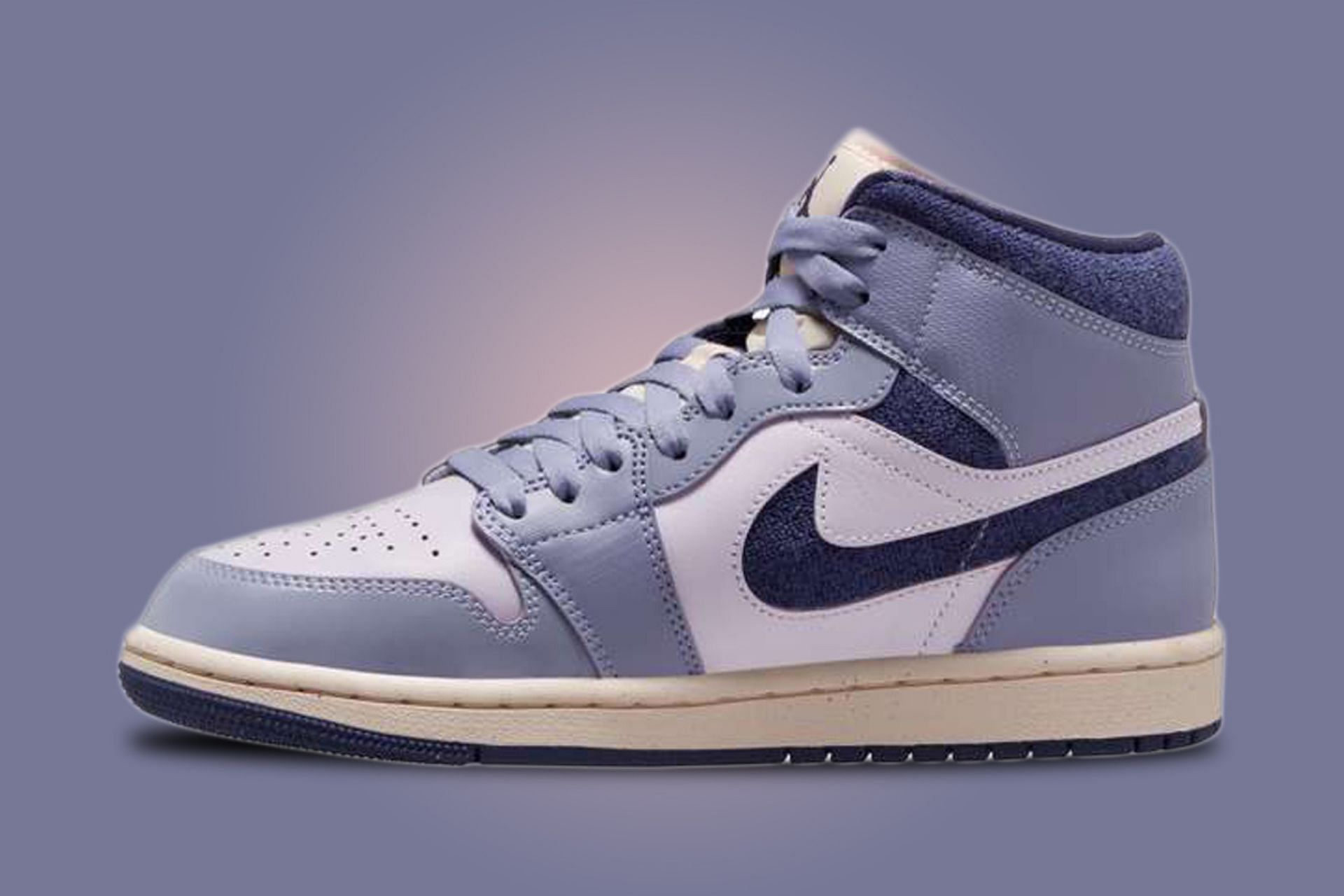 The upcoming Air Jordan 1 Mid Sky J Purple sneakers will be released exclusively in women&#039;s sizes (Image via Nike)