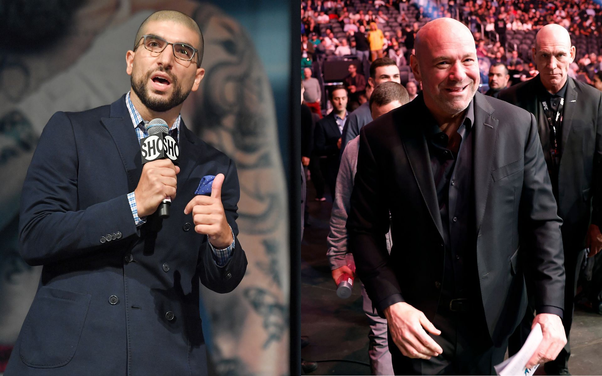 Ariel Helwani (left) and Dana White (right) (Image credits Getty Images)
