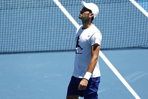 Novak Djokovic trains ahead of the 2023 Australian Open