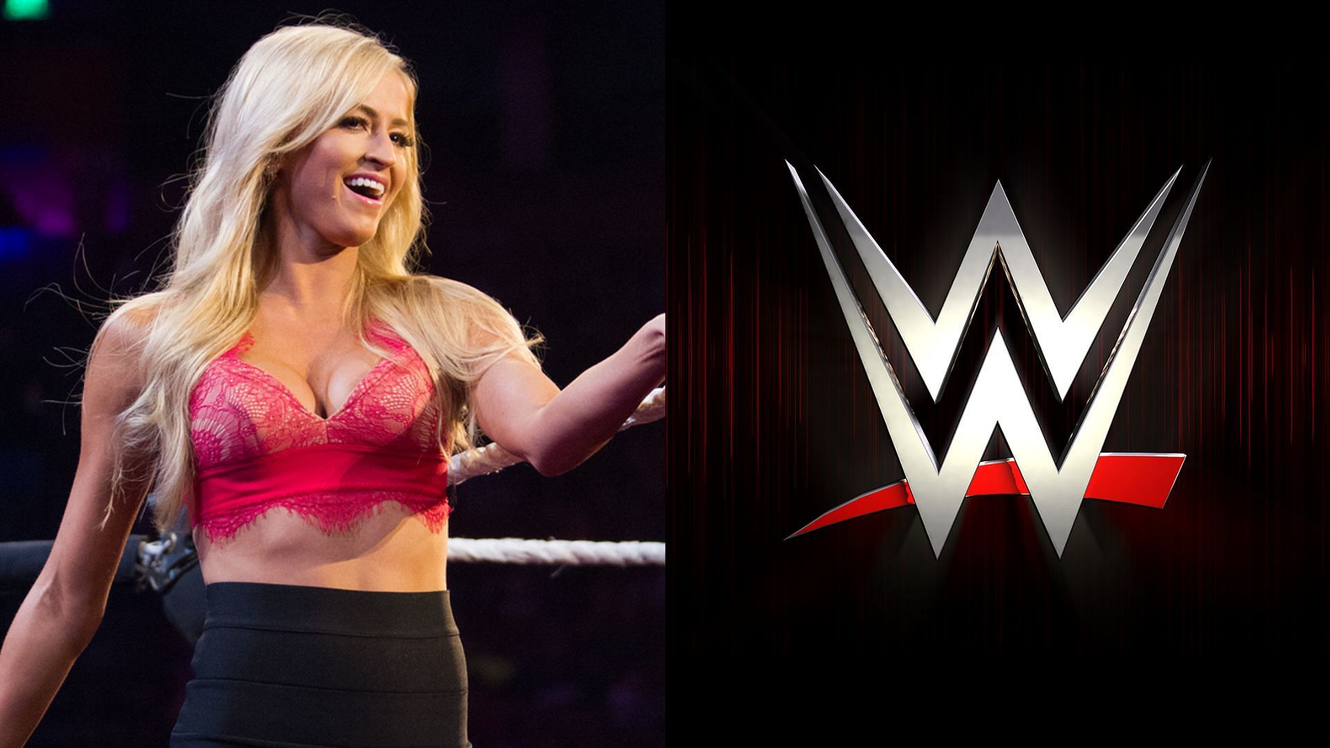 Summer Rae (left), WWE logo (right)