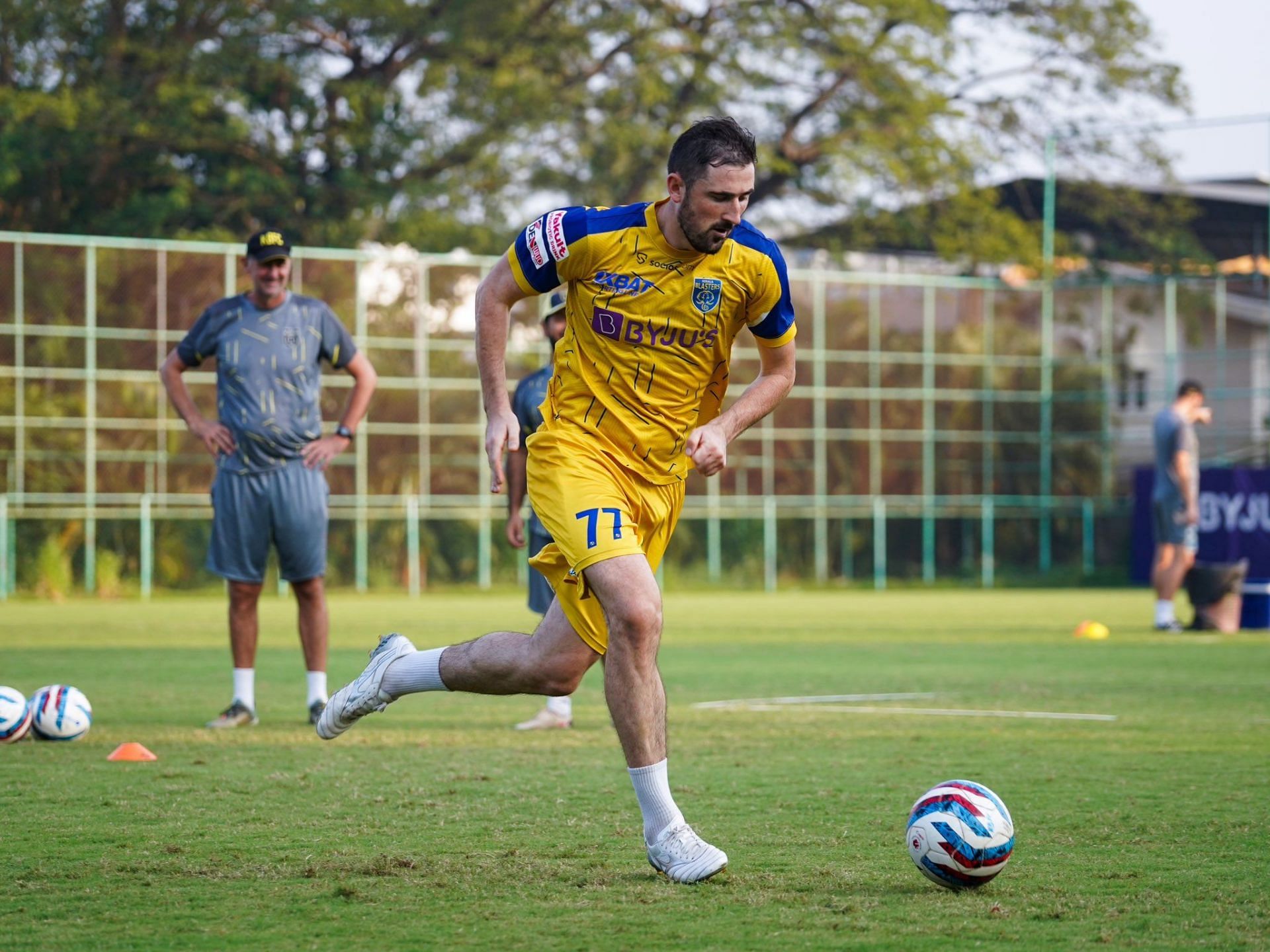 Kerala Blasters FC players training ahead of their all-important clash against Mumbai City FC.