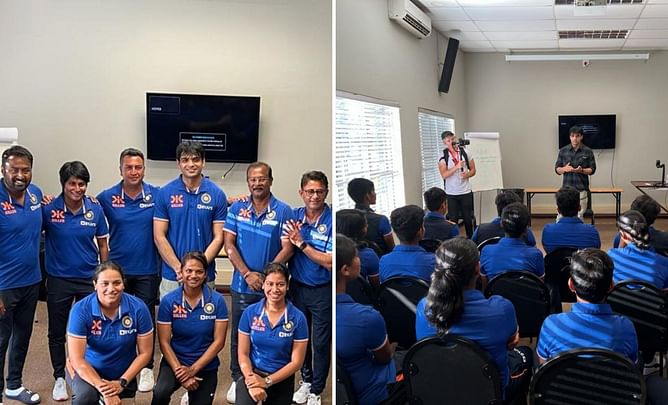 [PICTURES] Olympian Neeraj Chopra interacts with Indian cricketers ahead of ICC Women's U-19 World Cup final