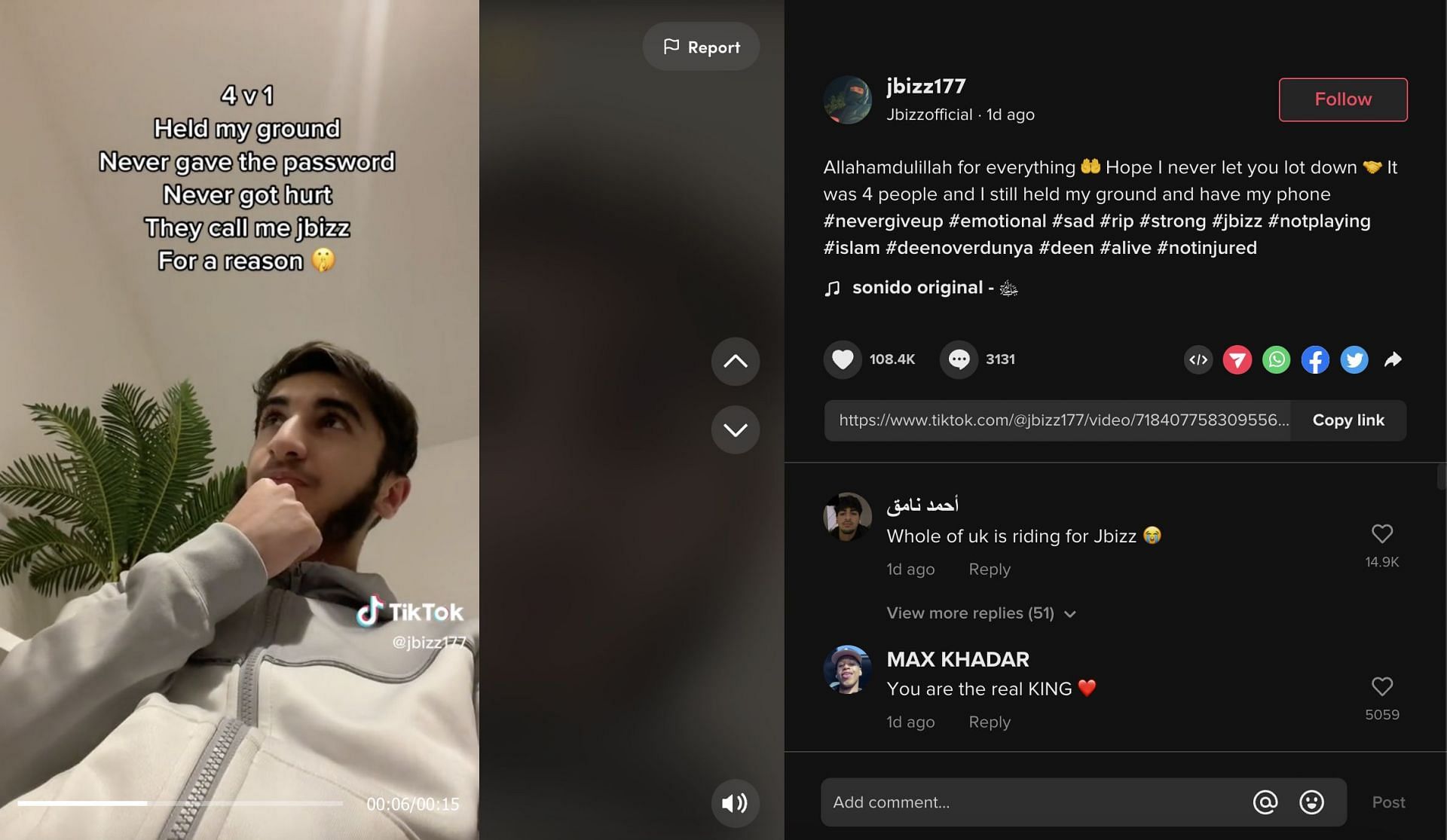 In the follow-up videos, the content creator claimed that the fight was clearly 4 Vs 1, but he is doing alright and wasn&#039;t hurt even a bit. (Image via TikTok)