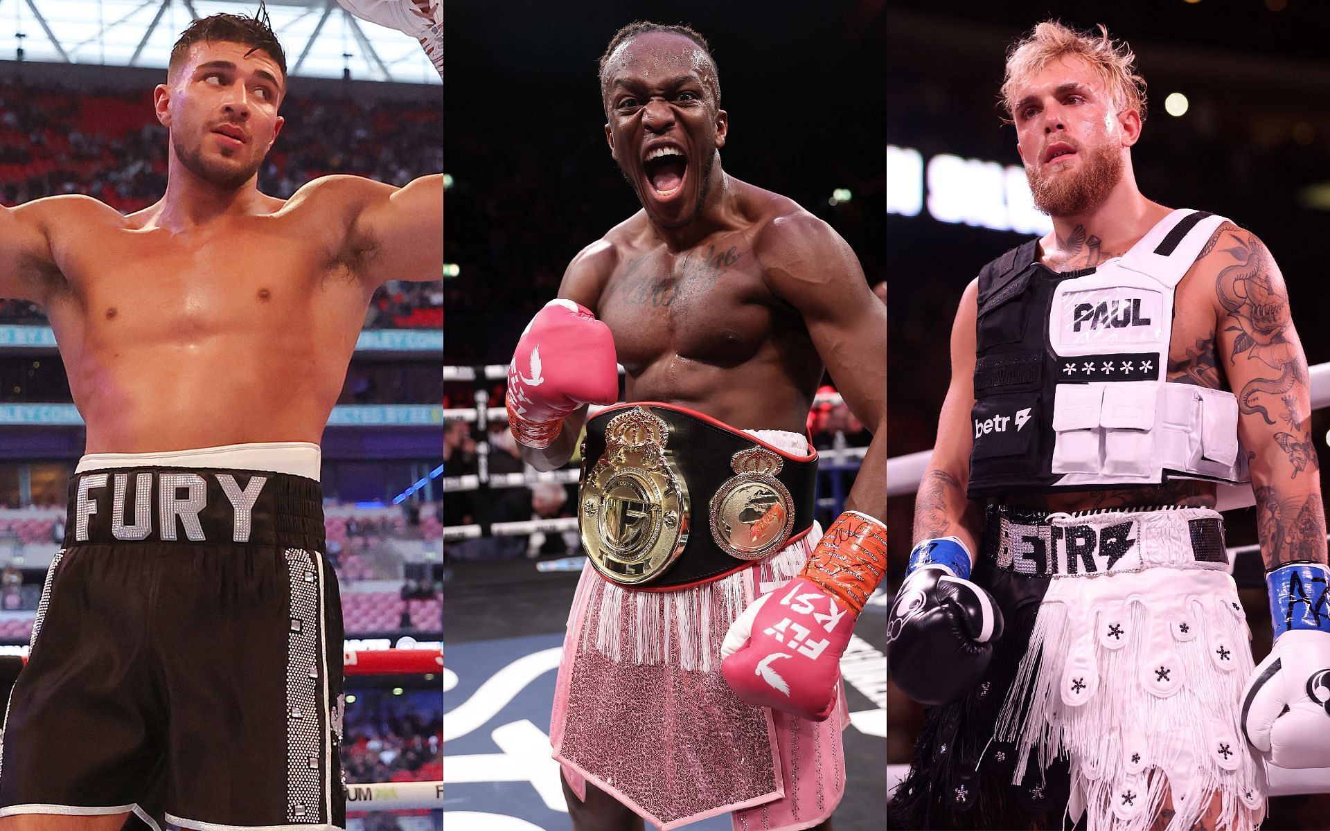 Tommy Fury (left) KSI (center) Jake Paul (right)