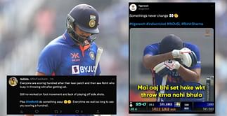 "Har banda century bana raha aur Rohit pavilion se taliyan bajane mei khush hai" - Fans slam India captain after he fails to convert his start