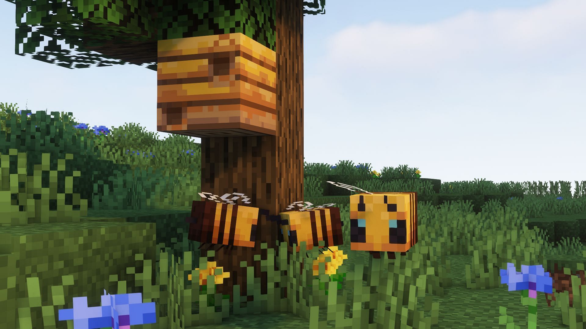 Bees in a meadow biome (Image via Mojang)