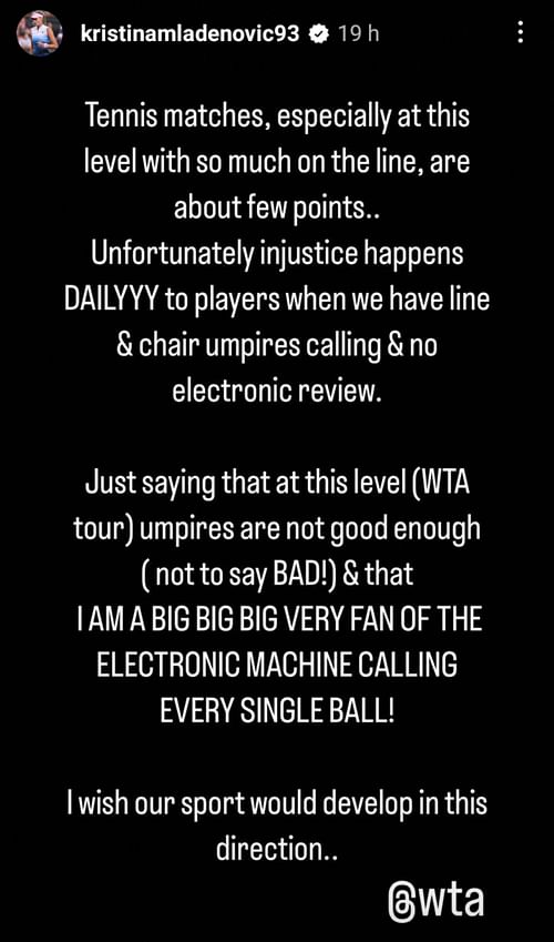 Kristina Mladenovic wrote on her Instagram stories