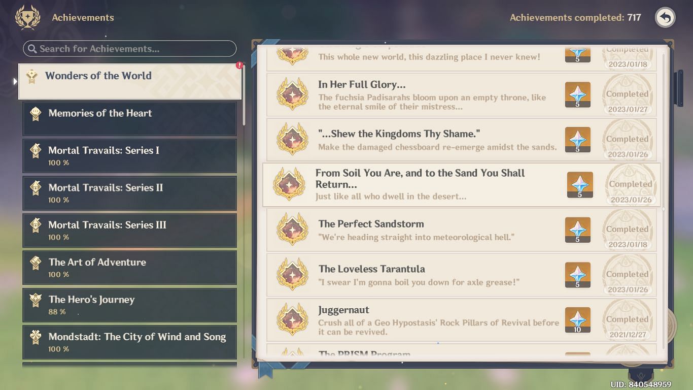 Complete The Dirge in Bilqis to get these achievements (Image via HoYoverse)