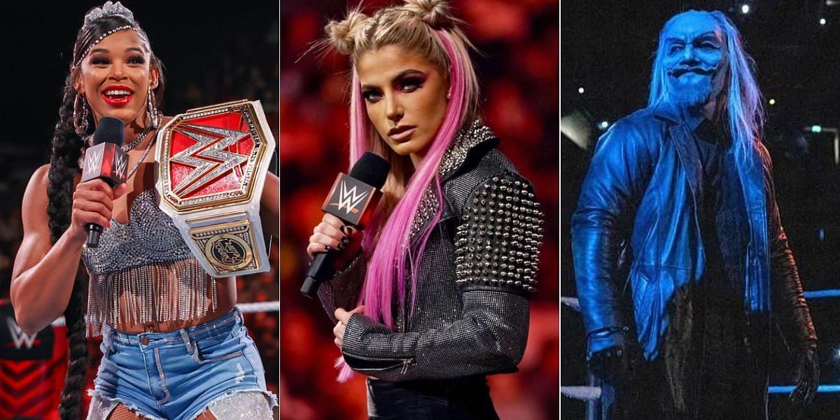 WWE Superstars Bianca Belair, Alexa Bliss and Uncle Howdy
