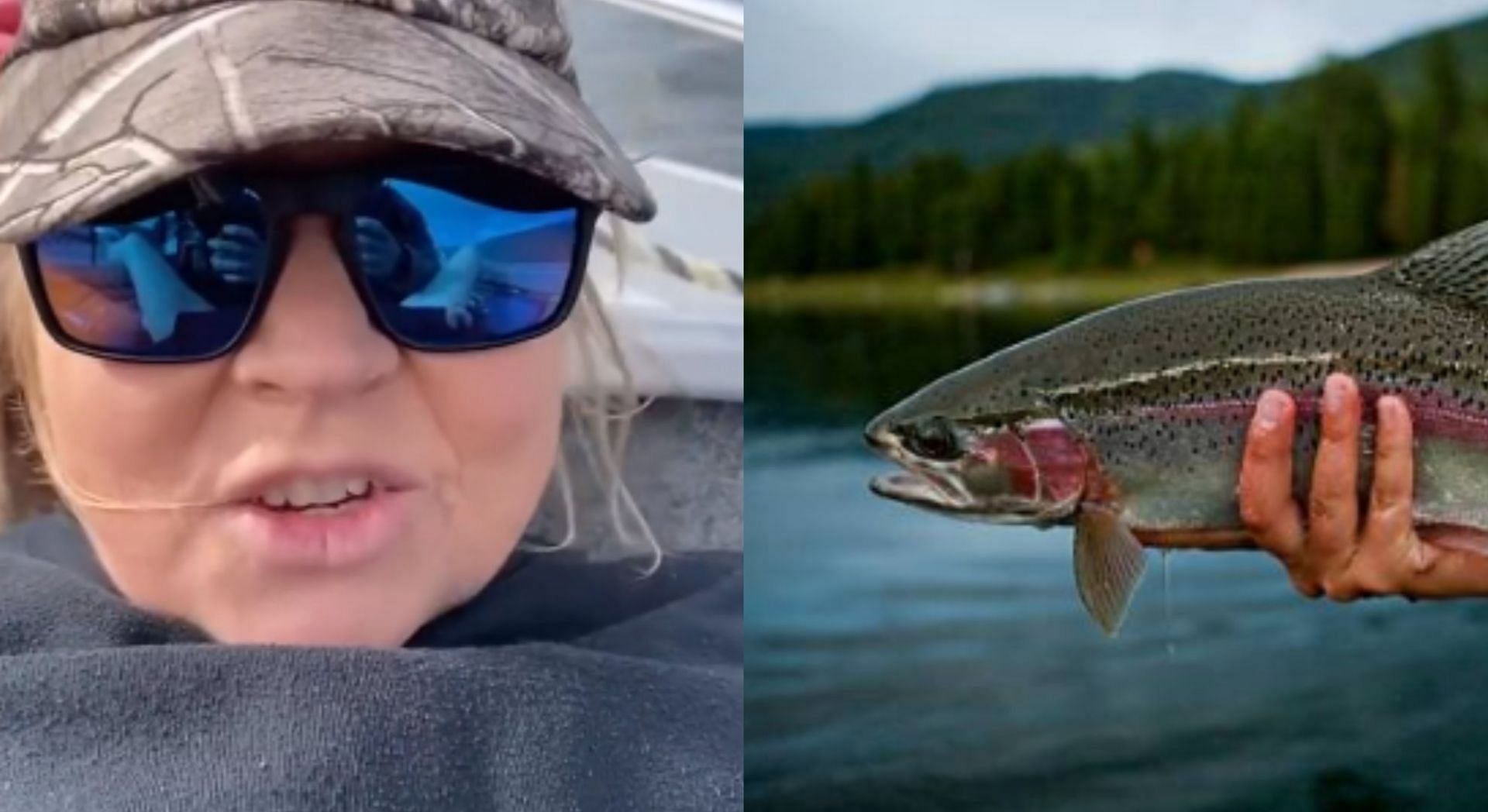 A disturbing video of a Tasmanian couple and a trout fish recently went viral online (Image via Twitter and Getty Images)