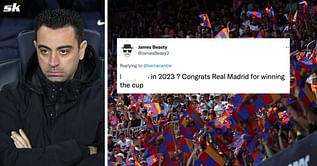 "Congrats Real Madrid" "Xavi is so shameless" - Barcelona fans livid as player who crawls across the pitch starts cup final