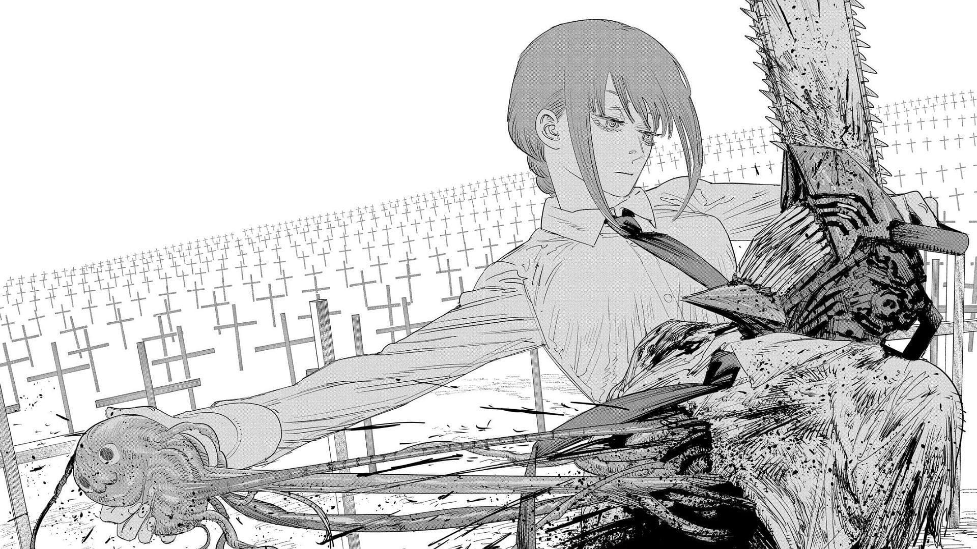 Makima pulling out the Chainsaw Devil&#039;s heart (Image via Shueisha)