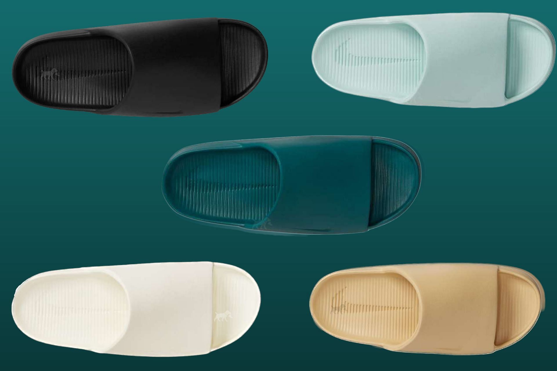 Here&#039;s a detailed top view at the five colorways of Calm Slides (Image via Sportskeeda)
