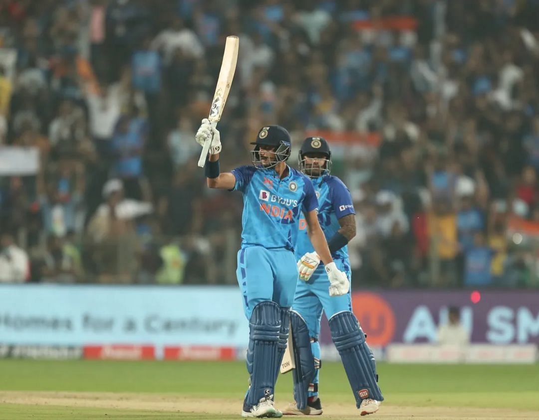Axar Patel raising his bat after reaching his maiden T20I fifty [Pic Credit: BCCI]