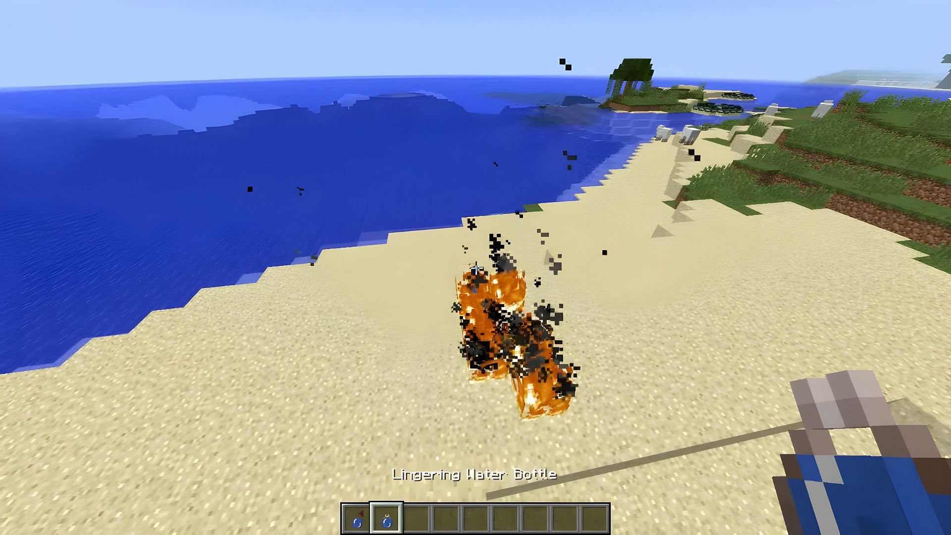 Splash Water Bottles Extinguish Fire (Image via Minecraft)