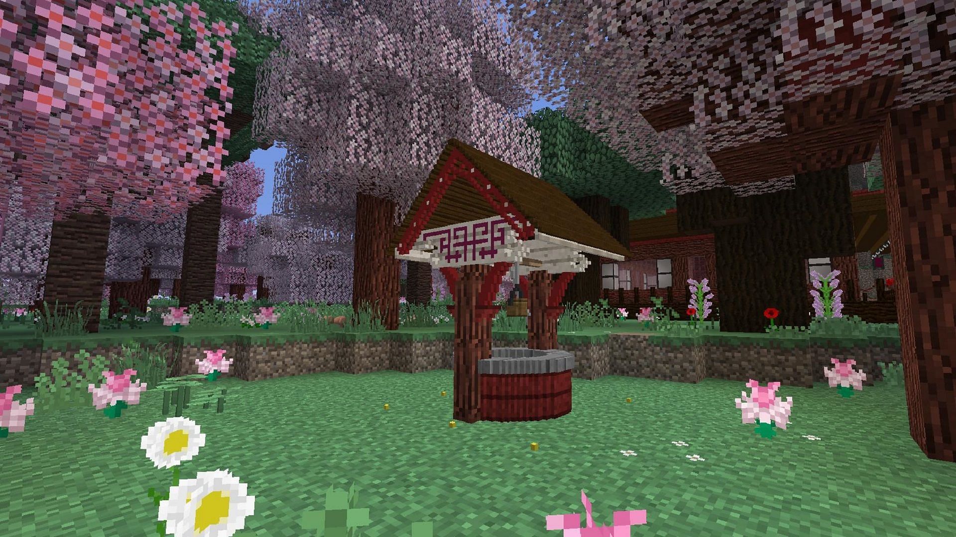 A majestic water well constructed in the Chisel &amp; Bits mod for Minecraft (Image via idahodiscgolf/CurseForge)