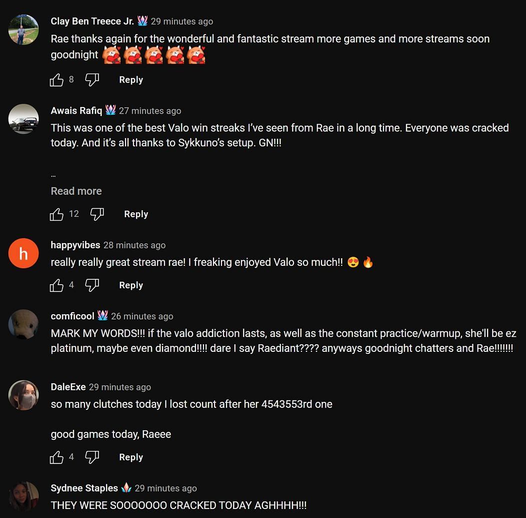 Fans in the YouTube comments section reacting to the streamer&#039;s January 18 livestream (Image via Valkyrae/YouTube)
