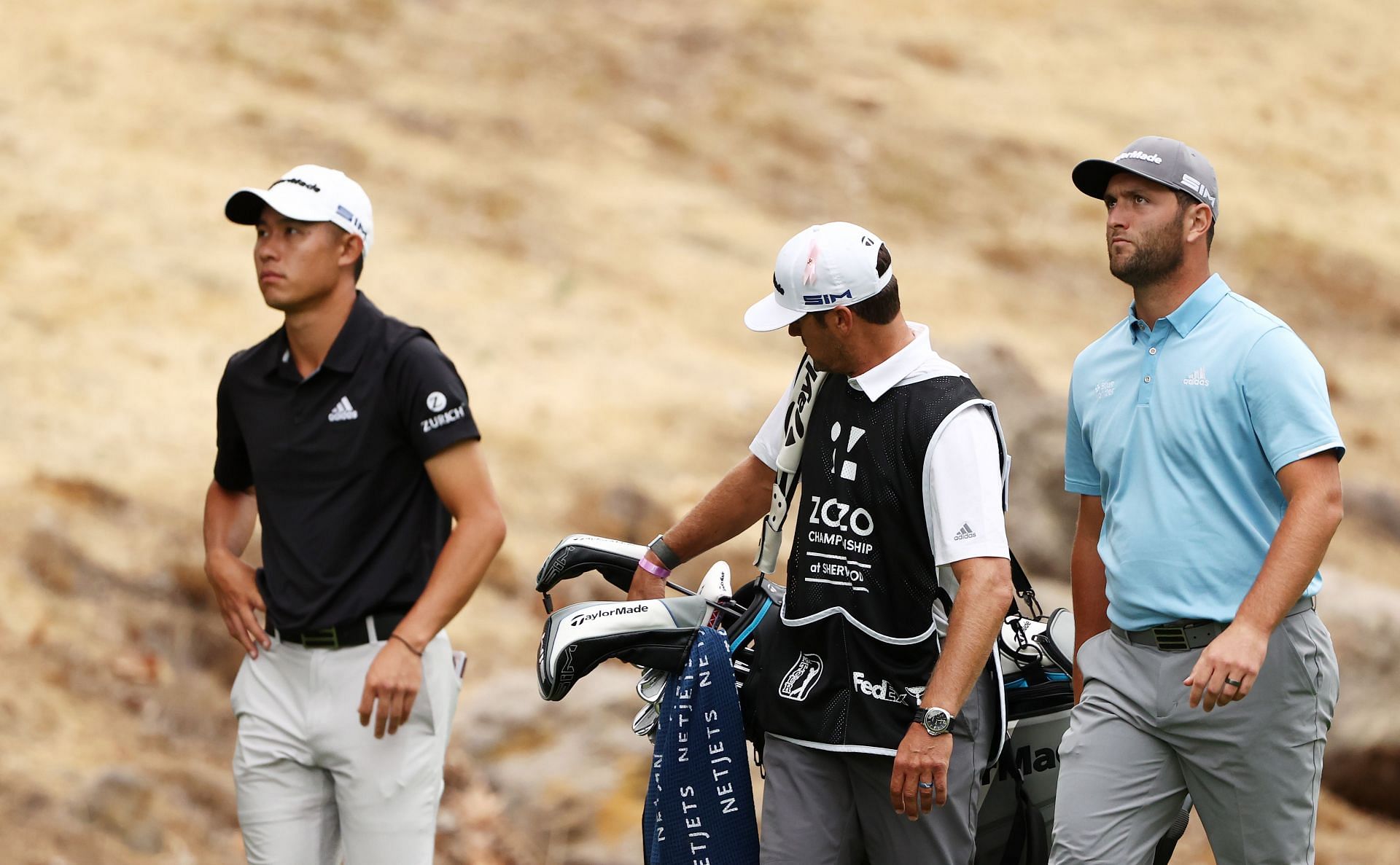 Collin Morikawa and Jon Rahm at the Zozo Championship @ Sherwood - Round Three (Image via Ezra Shaw/Getty Images)