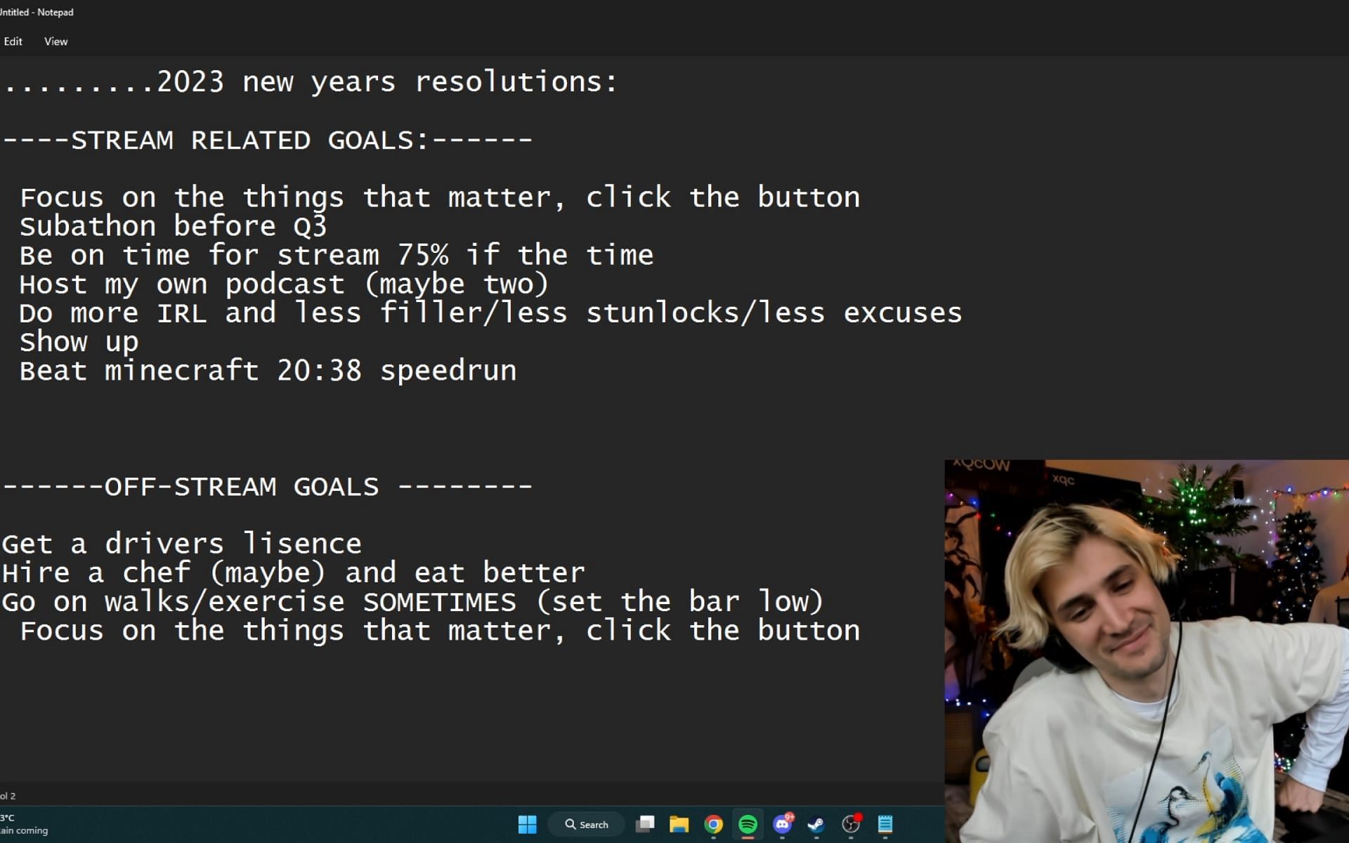 xQc reveals his New Year's resolutions, including hosting a subathon