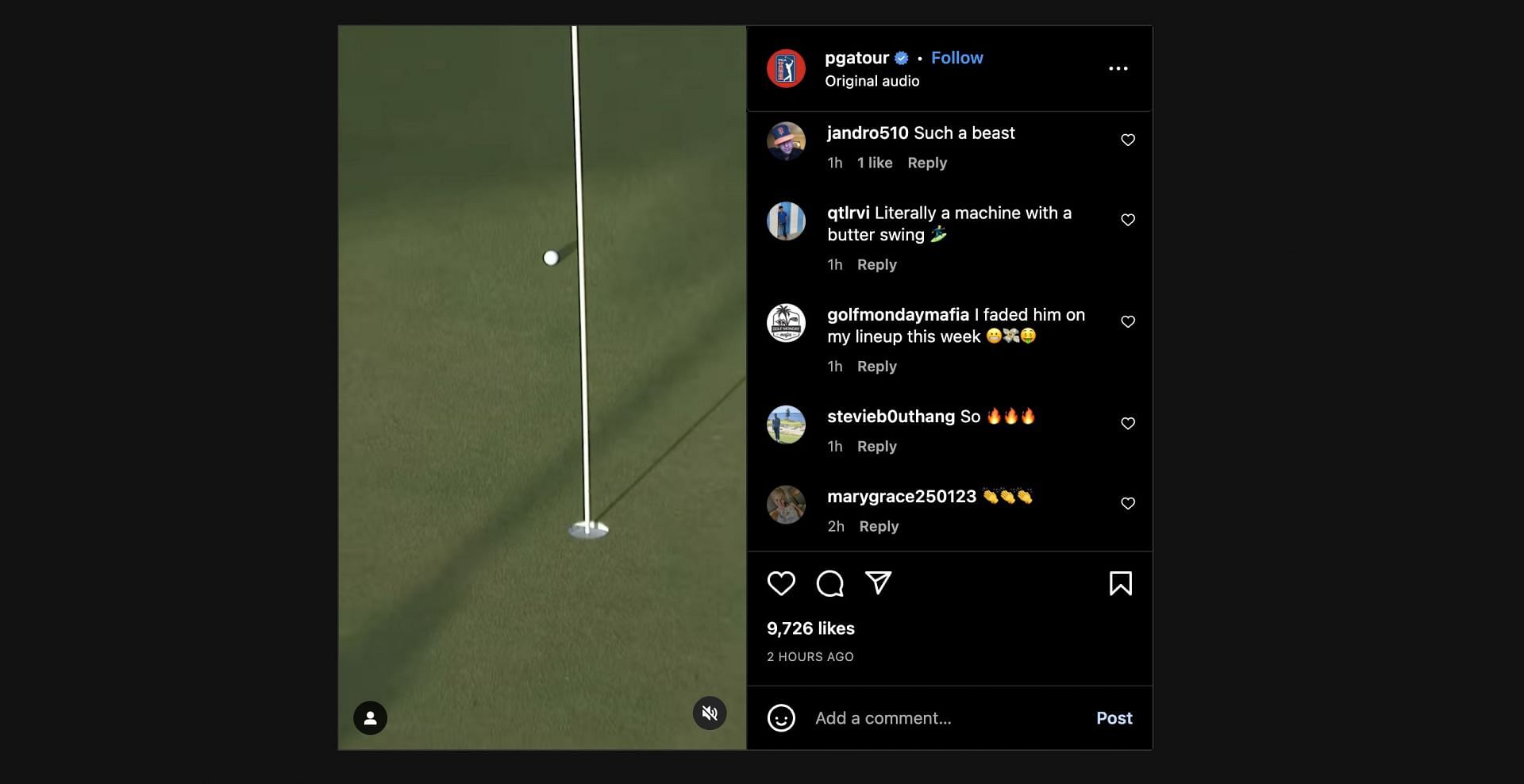 Several commenters were wildly impressed (Image via PGA Tour on Instagram)