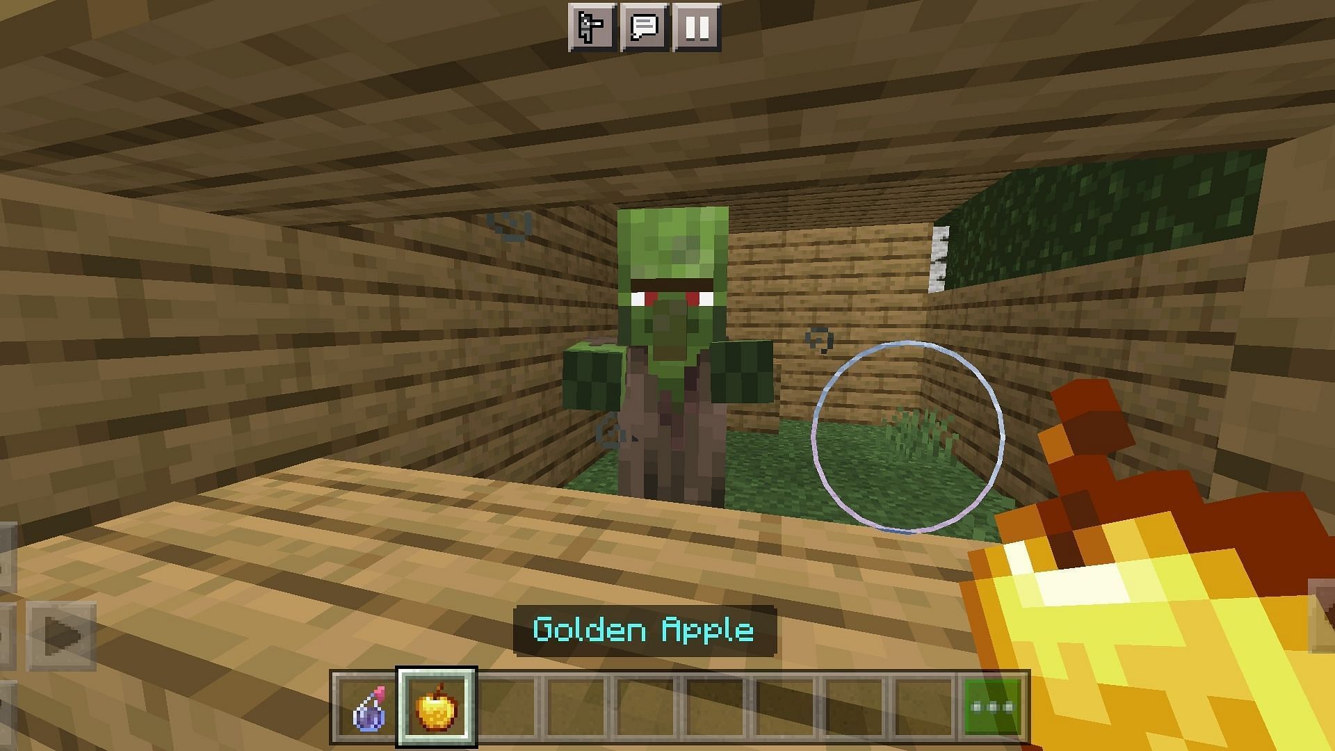 After feeding the golden apple, a specific sound will be heard, and the mob will start to shiver in Minecraft PE (Image via Mojang)