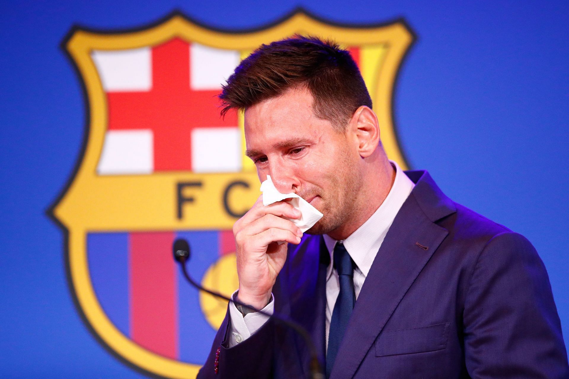 Lionel Messi en la rueda de prensa de Barcelona