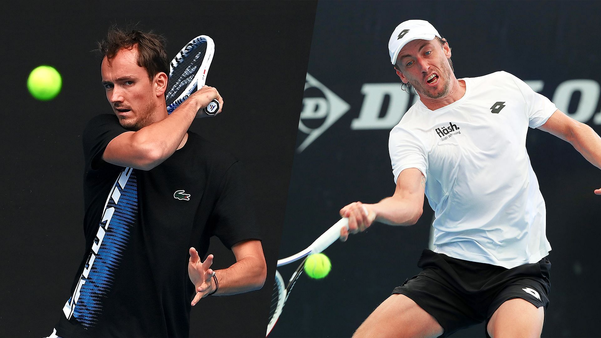 Daniil Medvedev (L) and John Millman.